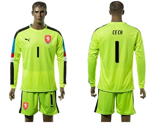 Czech 1 Cech Shiny Green Goalkeeper Long Sleeves Soccer Country Jersey