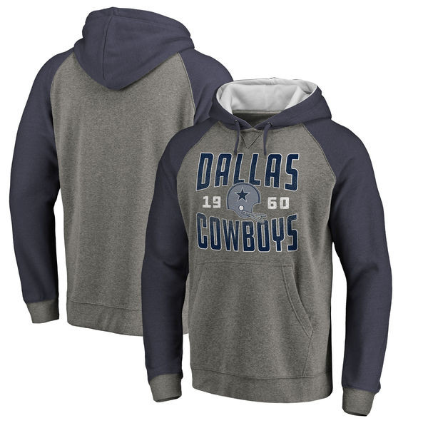 Dallas Cowboys NFL Pro Line by Fanatics Branded Timeless Collection Antique Stack Tri Blend Raglan Pullover Hoodie Ash