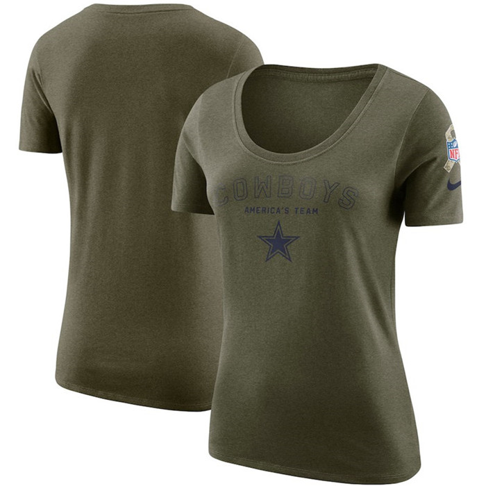 Dallas Cowboys  Women's Salute to Service Legend Scoop Neck T Shirt Olive