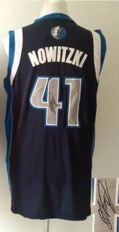 Dallas Mavericks Revolution 30 Autographed 41 Dirk Nowitzki Navy Blue Stitched NBA Jersey