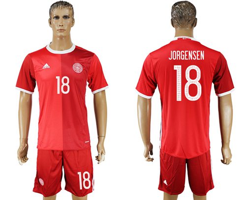 Danmark 18 Jorgensen Red Home Soccer Country Jersey