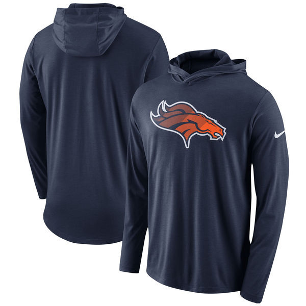 Denver Broncos  Blend Performance Hooded Long Sleeve T Shirt Navy