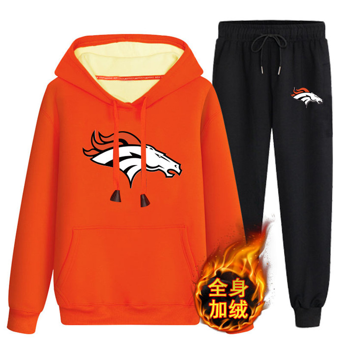 Denver Broncos Orange Plus Velvet Pullover Hoodie & Pant