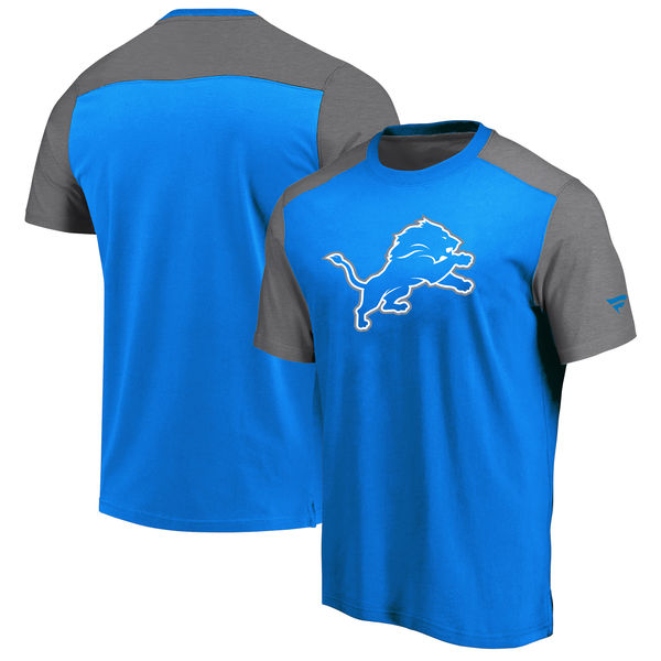 Detroit Lions NFL Pro Line by Fanatics Branded Iconic Color Block T Shirt BlueHeathered Gray