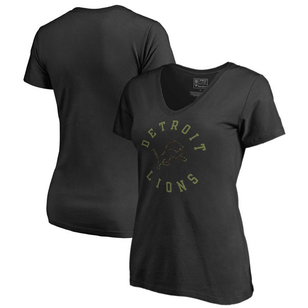 Detroit Lions NFL Pro Line by Fanatics Branded Women's Camo Collection Liberty Plus Size V Neck T Shirt Black