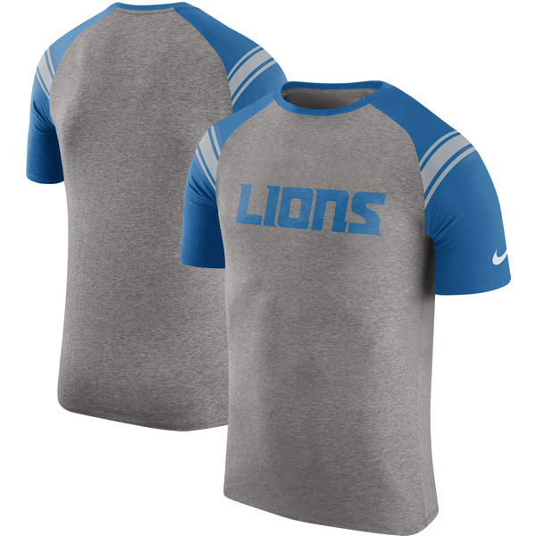 Detroit Lions  Enzyme Shoulder Stripe Raglan T Shirt Heathered Gray