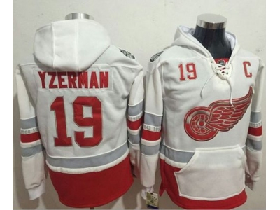 Detroit Red Wings 19 Steve Yzerman White Name Number Pullover NHL Hoodie