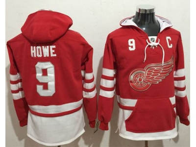 Detroit Red Wings 9 Gordie Howe Red Name and Number Pullover NHL Hoodie