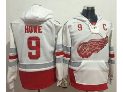 Detroit Red Wings 9 Gordie Howe White Name Number Pullover NHL Hoodie
