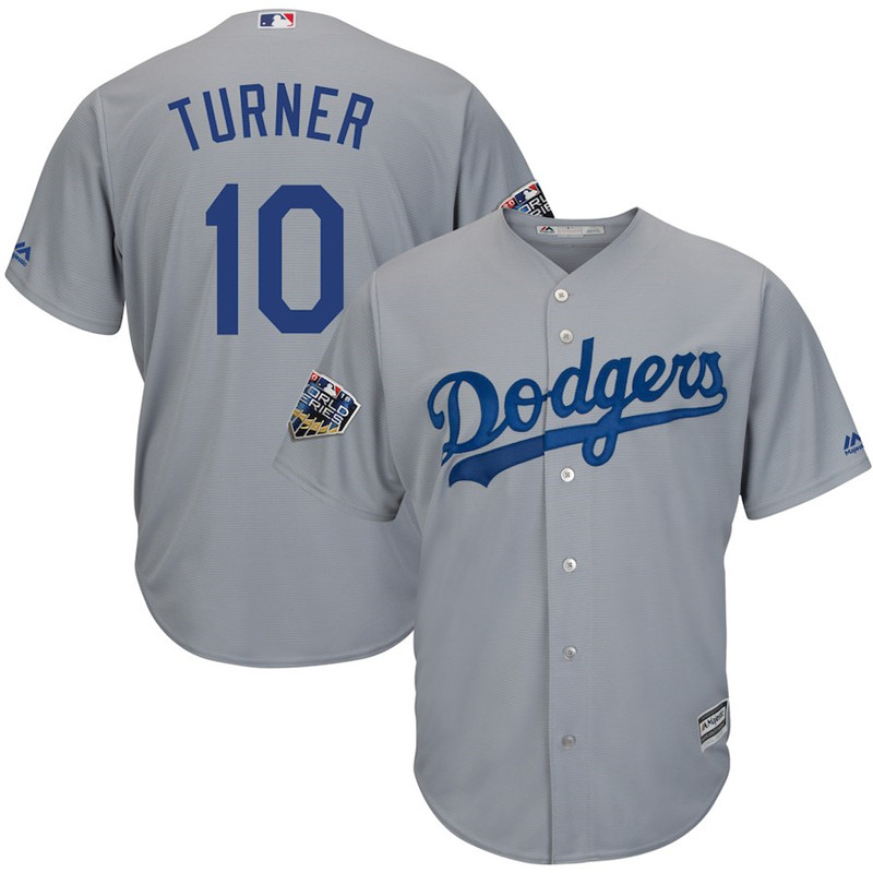 Dodgers 10 Justin Turner Gray 2018 World Series Cool Base Player Jersey
