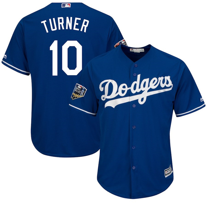 Dodgers 10 Justin Turner Royal 2018 World Series Cool Base Player Jersey