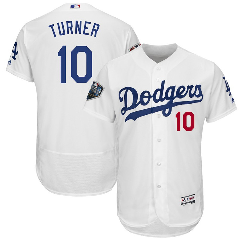 Dodgers 10 Justin Turner White 2018 World Series Flexbase Player Jersey