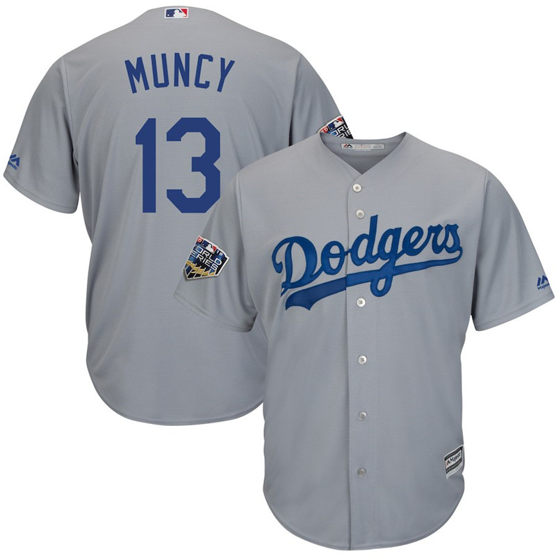 Dodgers 13 Max Muncy Gray 2018 World Series Cool Base Player Jersey