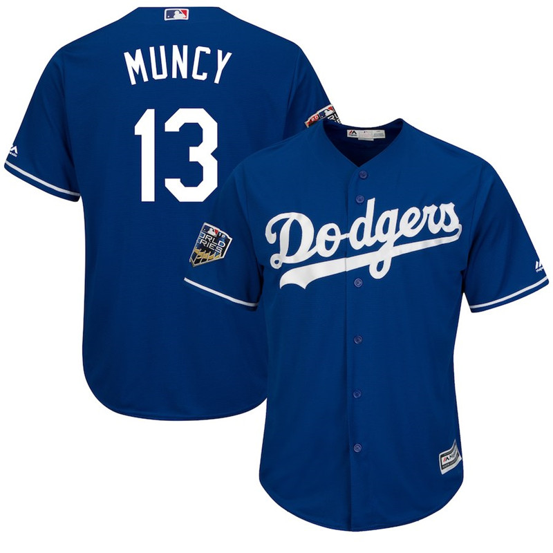 Dodgers 13 Max Muncy Royal 2018 World Series Cool Base Player Jersey