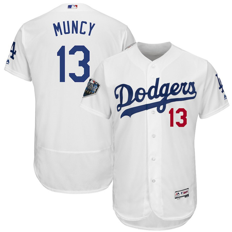 Dodgers 13 Max Muncy White 2018 World Series Flexbase Player Jersey