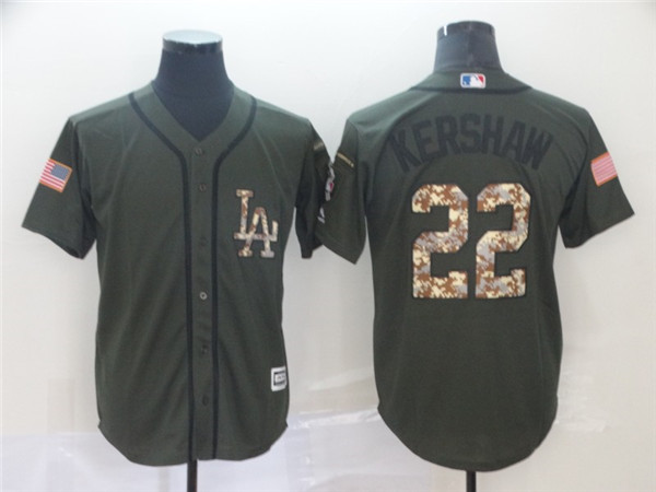 Dodgers 22 Clayton Kershaw Olive Camo Salute To Service Cool Base Jersey