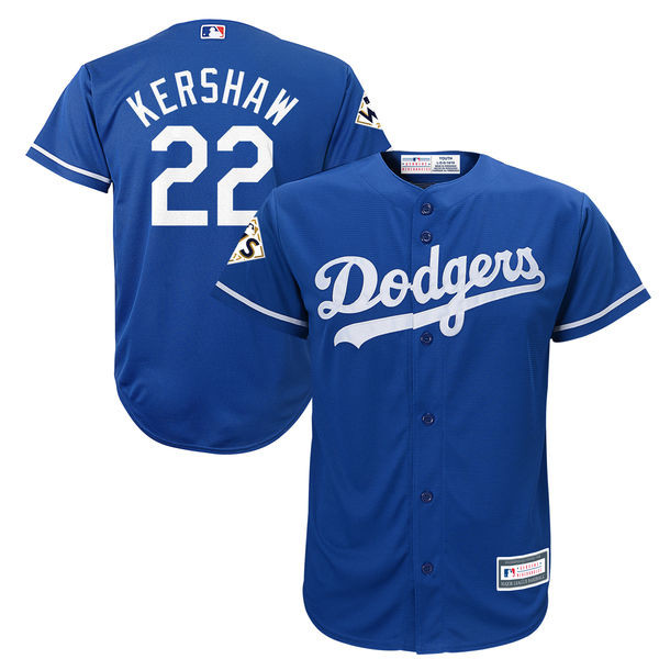 Dodgers 22 Clayton Kershaw Royal Youth 2017 World Series Bound Cool Base Player Jersey