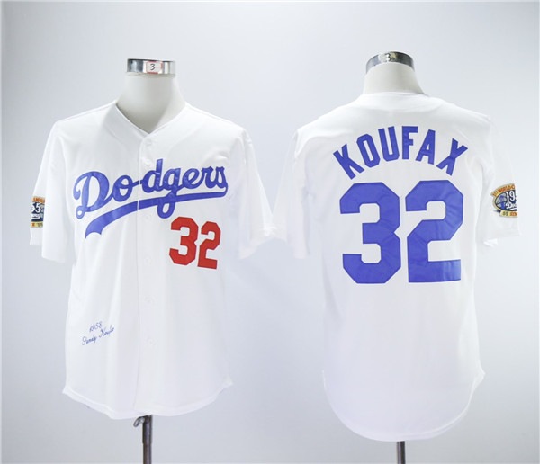 Dodgers 32 Sandy Koufax White 1958 Throwback Jersey