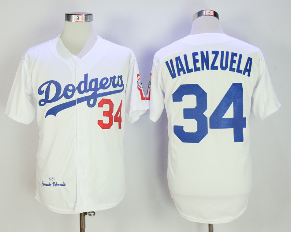 Dodgers 34 Fernando Valenzuela White 1981 Throwback Jerse