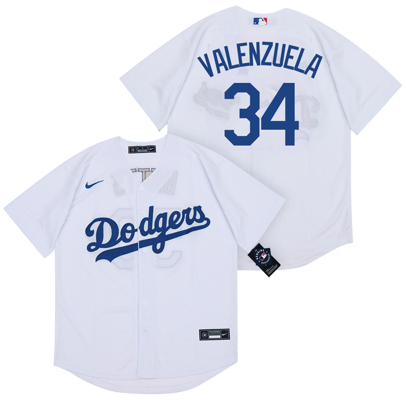 Dodgers 34 Fernando Valenzuela White 2020 Nike Cool Base Jersey