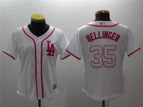 Dodgers 35 Cody Bellinger White Pink Women Cool Base Jersey