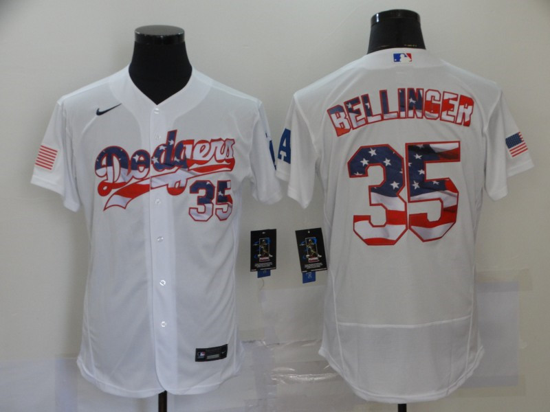 Dodgers 35 Cody Bellinger White USA Flag Fashion Nike Cool Base Jersey