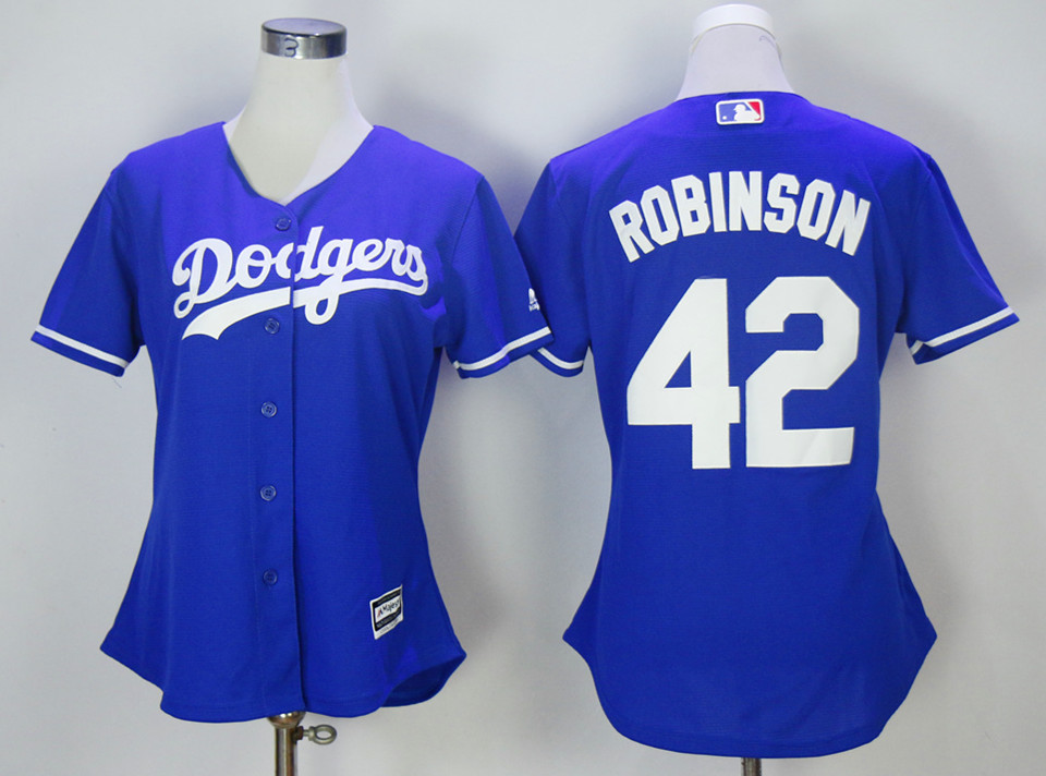 Dodgers 42 Jackie Robinson Blue Women Cool Base Jersey