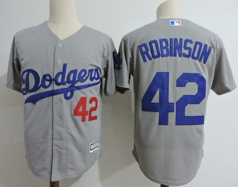 Dodgers 42 Jackie Robinson Gray Cool Base Jersey