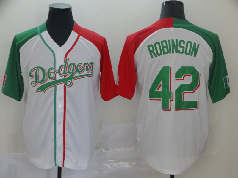 Dodgers 42 Jackie Robinson White Mexican Heritage Culture Night Jersey Mexico