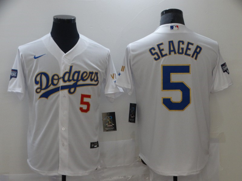 Dodgers 5 Corey Seager White Nike 2021 Gold Program Cool Base Jersey