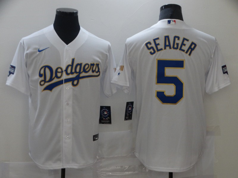 Dodgers 5 Corey Seager White Nike 2021 Gold Program Cool Base Jerseys