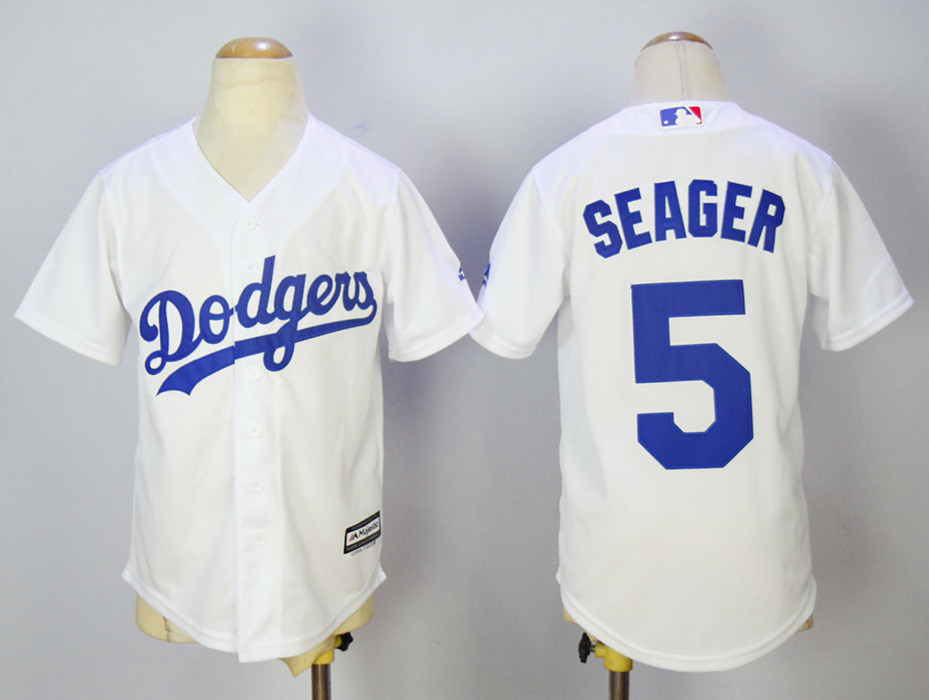 Dodgers 5 Corey Seager White Youth Cool Base Jersey