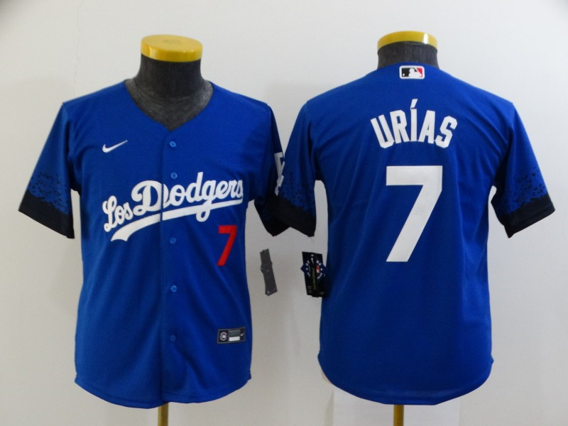 Dodgers 7 Julio Urias Royal Youth 2021 City Connect Cool Base Jerseys