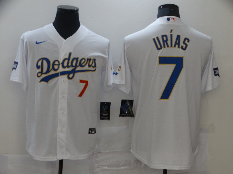 Dodgers 7 Julio Urias White Nike 2021 Gold Program Cool Base Jersey