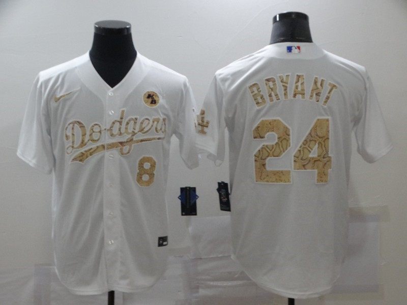 Dodgers 8 & 24 Kobe Bryant White Gold 2020 Nike KB Cool Base Jersey