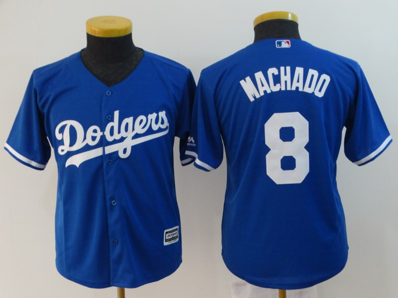 Dodgers 8 Manny Machado Royal Youth Cool Base Jersey