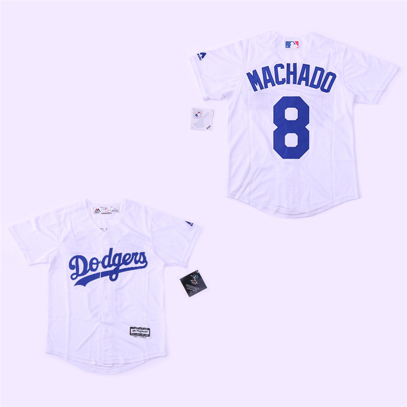 Dodgers 8 Manny Machado White Youth Cool Base Jersey