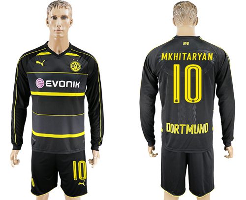 Dortmund 10 Mkhitaryan Away Long Sleeves Soccer Club Jersey