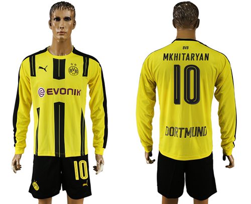 Dortmund 10 Mkhitaryan Home Long Sleeves Soccer Club Jersey