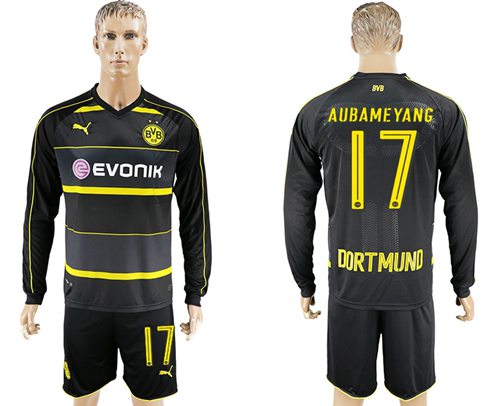 Dortmund 17 Aubameyang Away Long Sleeves Soccer Club Jersey