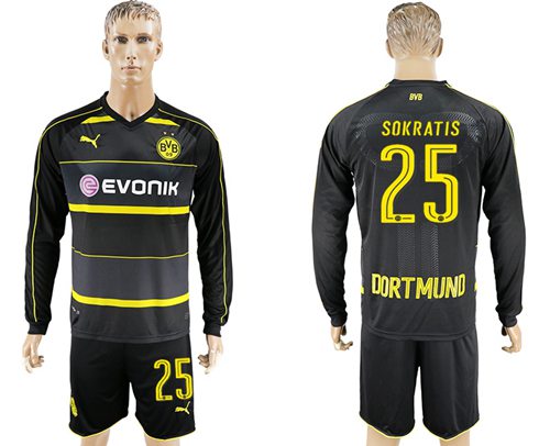 Dortmund 25 Sokratis Away Long Sleeves Soccer Club Jersey