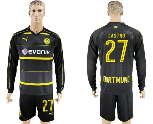 Dortmund 27 Castro Away Long Sleeves Soccer Club Jersey