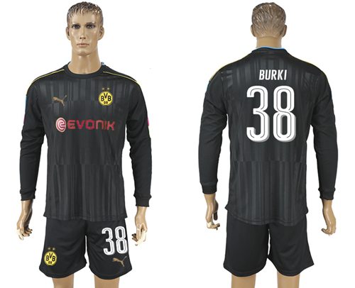 Dortmund 38 Burki Black Long Sleeves Goalkeeper Soccer Country Jersey
