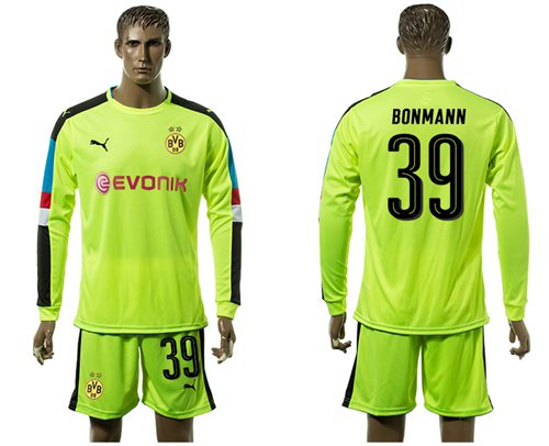 Dortmund 39 Bonmann Shiny Green Long Sleeves Goalkeeper Soccer Country Jersey
