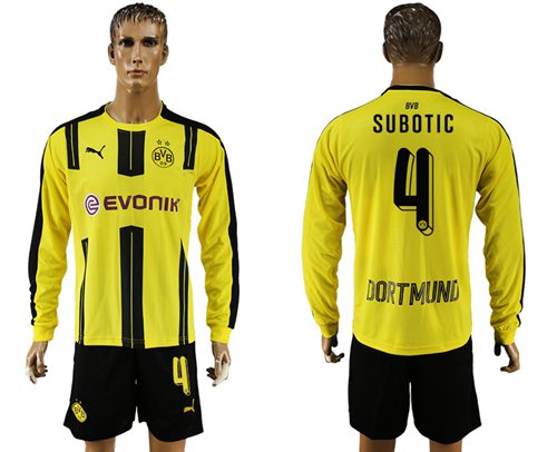 Dortmund 4 Subotic Home Long Sleeves Soccer Club Jersey