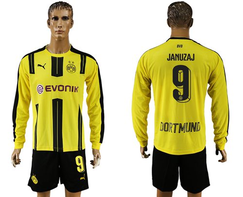 Dortmund 9 Januzaj Home Long Sleeves Soccer Club Jersey