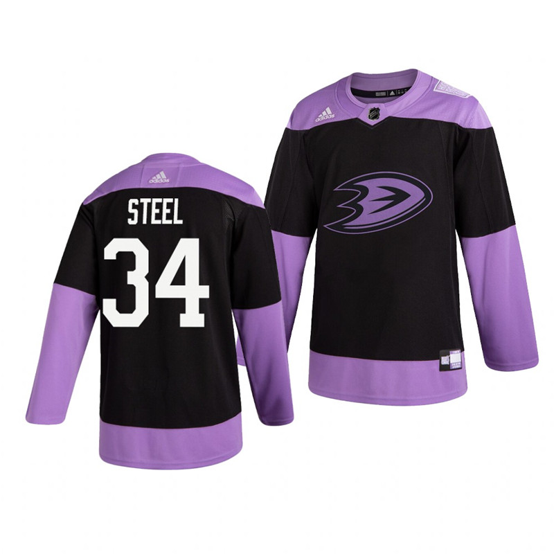 Ducks 34 Sam Steel Black Purple Hockey Fights Cancer Adidas Jersey