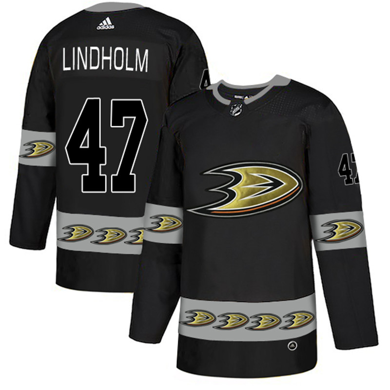 Ducks 47 Hampus Lindholm Black Team Logos Fashion  Jersey