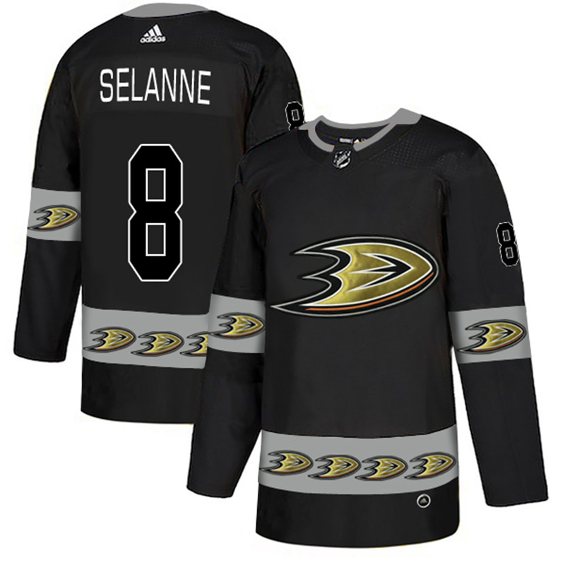 Ducks 8 Teemu Selanne Black Team Logos Fashion  Jersey