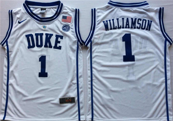 Duke Blue Devils 1 Zion Williamson White Nike College Basketball Jersey